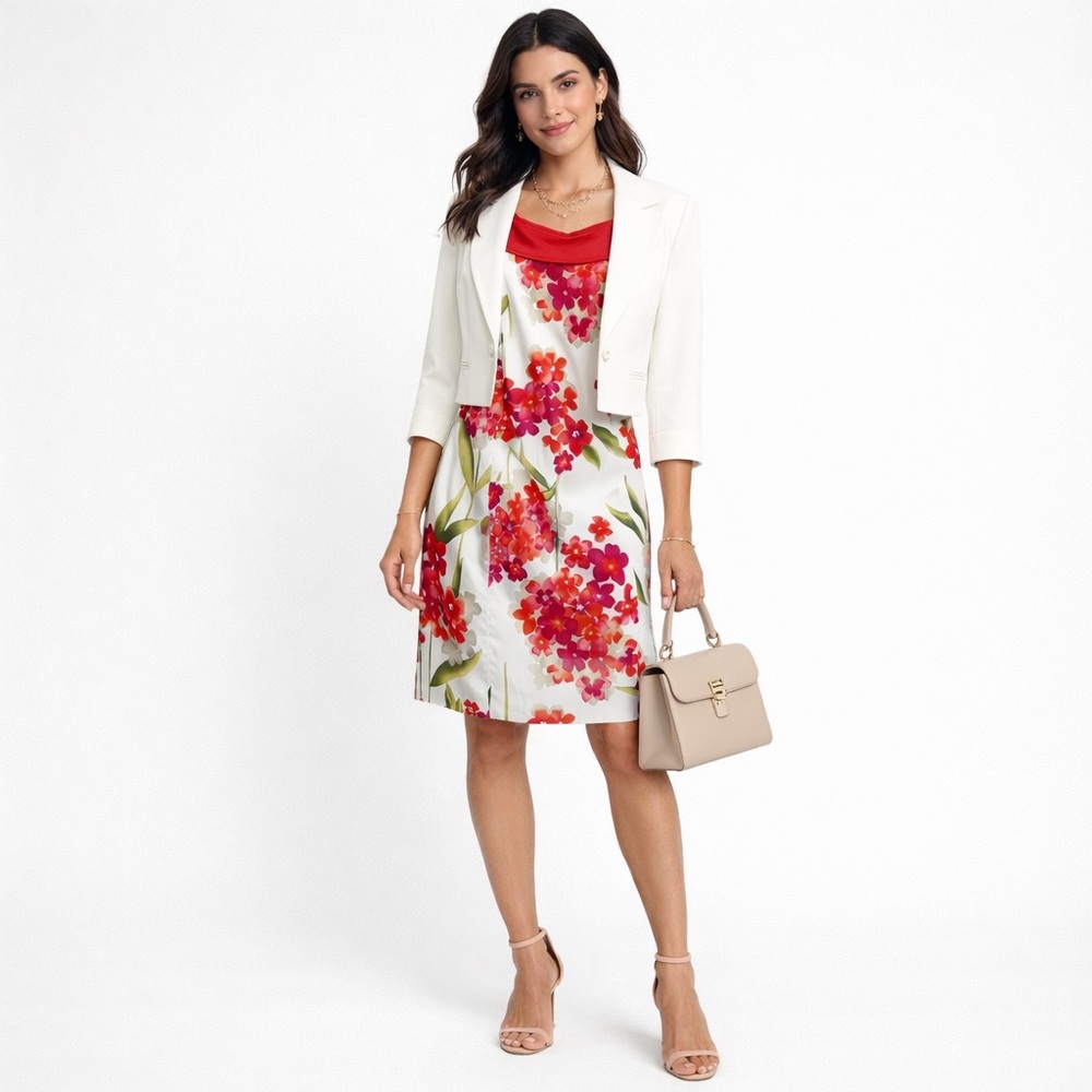 👗 dressbarn Red and White Floral Mini Dress size 18‎